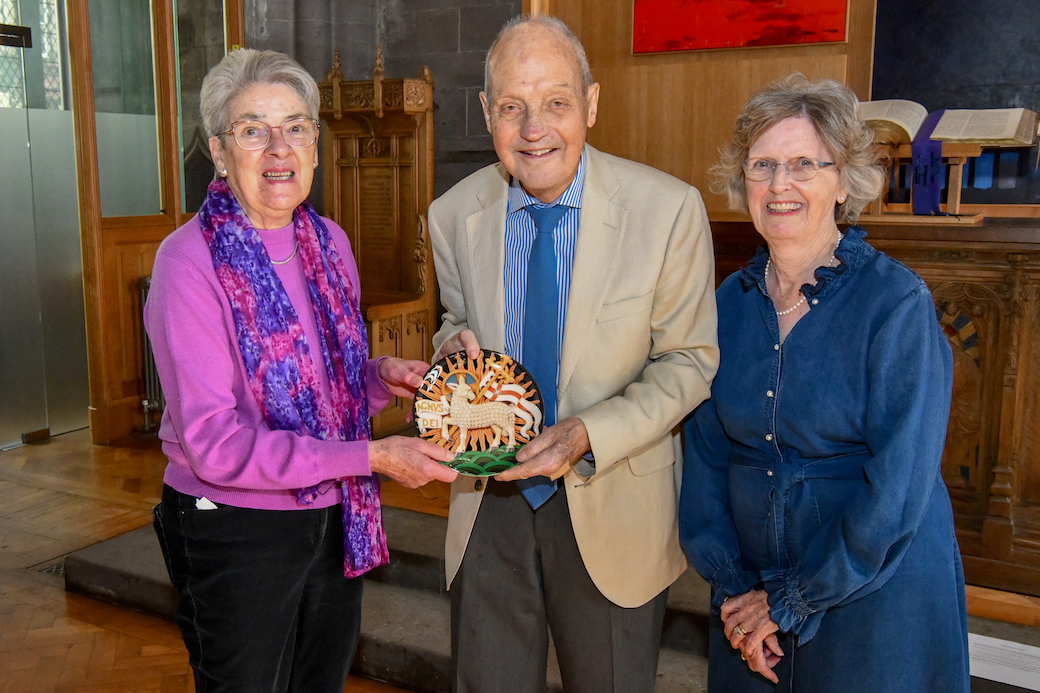 Sue Hendry presents a gift to Dr John Hulbert